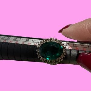 Emerald Green Oval Ring with Silver Accents